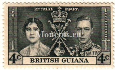 марка Британская Гайана 4 цента 1937 год Коронация Короля Георг VI