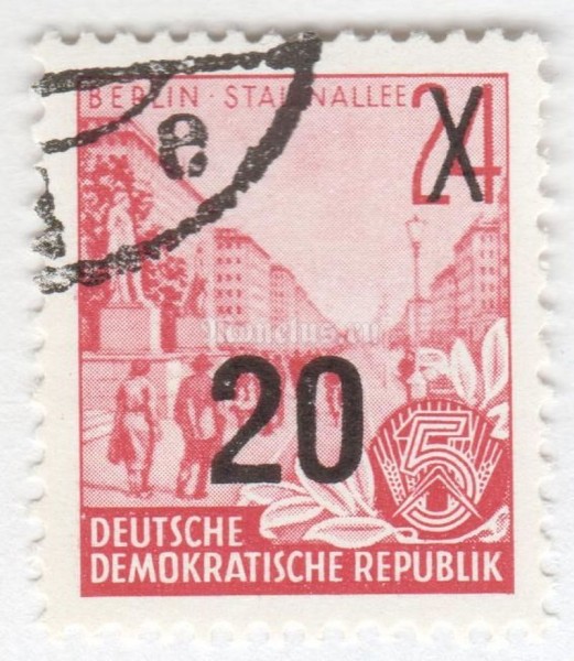 марка ГДР 20 пфенниг "Definitives overprinted" 1954 год Гашение