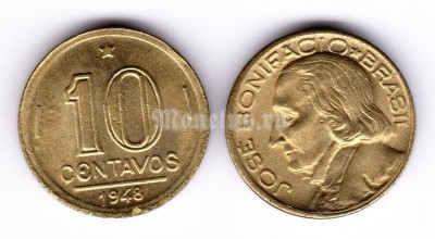 монета Бразилия 10 сентаво 1948 год