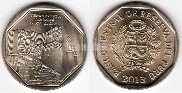 монета Перу 1 новый соль 2013 год Серия богатство и гордость Перу - Храм инков Уятара​