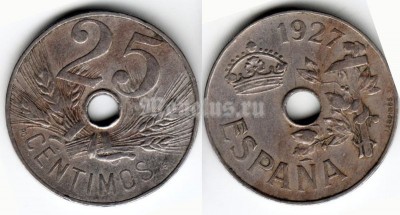 монета Испания 25 сантимов 1927 год