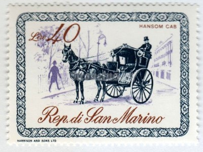 марка Сан-Марино 40 лир "Hansom cab" 1969 год