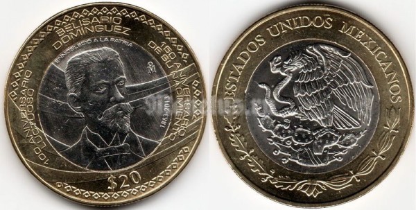 монета Мексика 20 долларов 2013 год - Белисарио Домингес