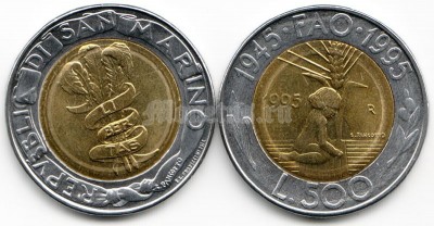 монета Сан Марино 500 лир 1995 год - FAO