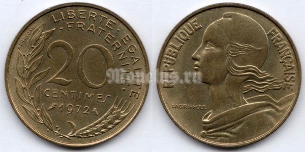 монета Франция 20 сантимов 1972 год