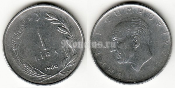 монета Турция 1 лира 1966 год