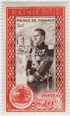 марка Монако 10 сентиме "Prince Rainier III (1923-2005), in dress uniform" 1950 год