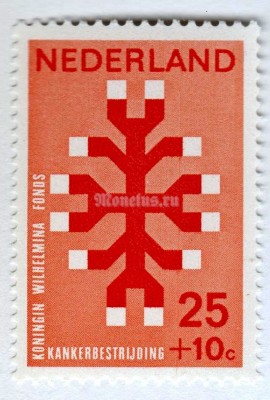марка Нидерланды 25+10 цента "Queen Wilhelmina Cancer Fund" 1969 год