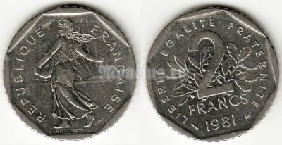 монета Франция 2 франка 1981 год