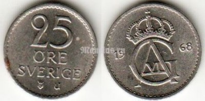 монета Швеция 25 эре 1968 год