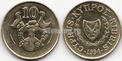 монета Кипр 10 центов 1994 год