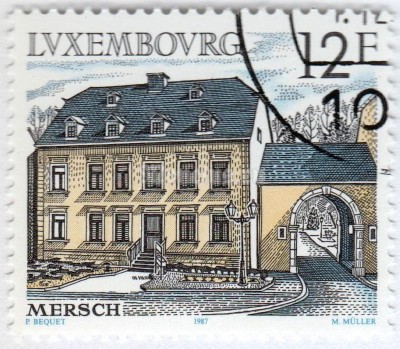 марка Люксембург 12 франков "Mersch" 1987 год Гашение