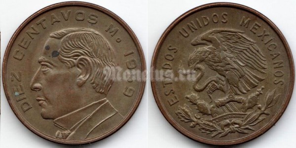 монета Мексика 10 сентаво 1959 год - Бенито Хуарес