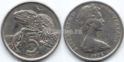 монета Новая Зеландия 5 центов 1975 год