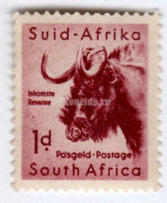 марка Южная Африка 1 пенни "Black Wildebeest (Connochaetes gnou)" 1954 год