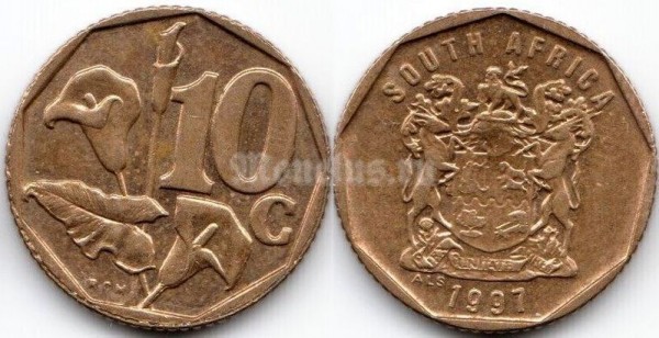 монета Южная Африка 10 центов 1997 год