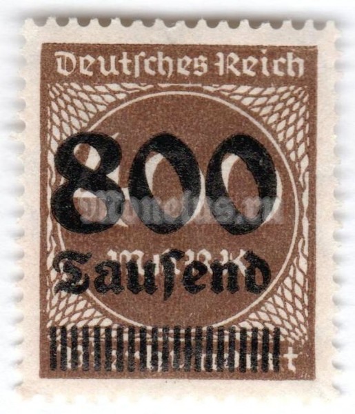 марка Немецкий Рейх 800000 рейхсмарок "Surch with new value in Tausend or Millionen (marks)**" 1923 год