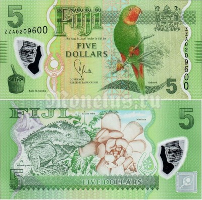 банкнота Фиджи 5 долларов 2012 год пластик