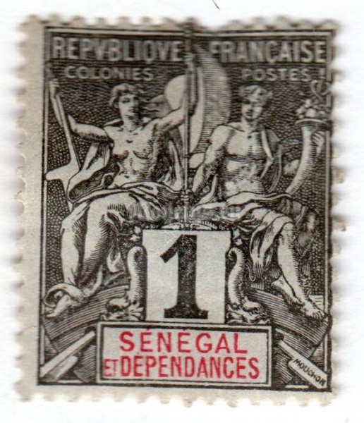 марка Французский Сенегал 1 сантим "Герб" 