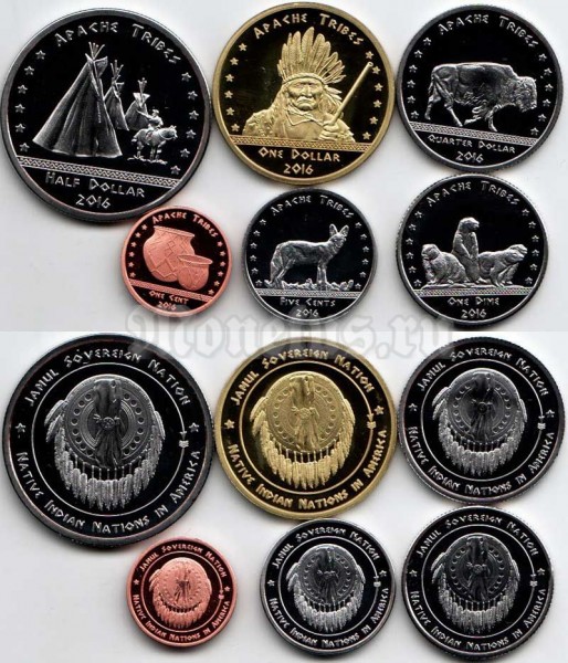 США набор из 6-ти монет 2016 год племя Апачи