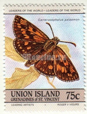 марка Острова Сент-Винсент и Гренады 75 центов "Checkered Skipper (Carterocephalus palaemon)" 1985 год