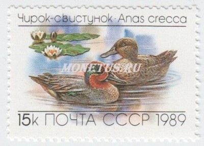 марка СССР 15 копеек "Чирок-Свистунак" 1989 год