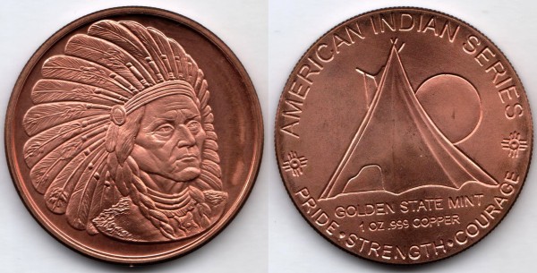 1 унция меди COPPER США вождь индейцев
