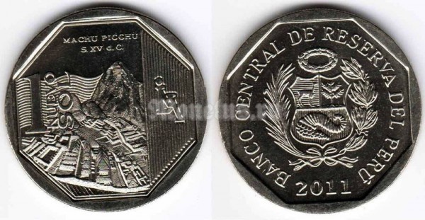 монета Перу 1 новый соль 2011 год Серия богатство и гордость Перу - Мачу-Пикчу​