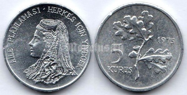 монета Турция 5 курушей 1975 год ФАО - Планирование семьи