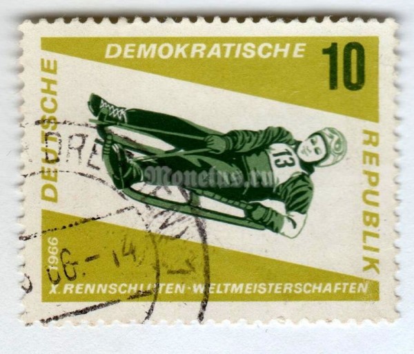 марка ГДР 10 пфенниг "Women's Single" 1966 год Гашение