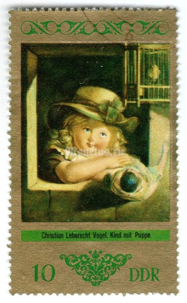 марка ГДР 10 пфенниг ""Child with Doll" (Ch. Lebrecht Vogel)" 1973 год Гашение