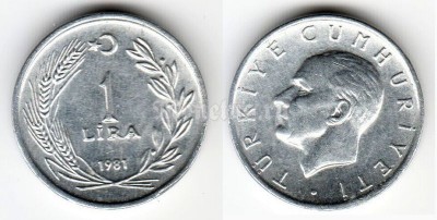 монета Турция 1 лира 1981 год