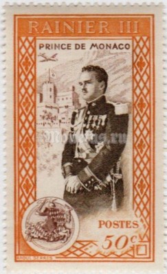 марка Монако 50 сентиме "Prince Rainier III (1923-2005), in dress uniform" 1950 год