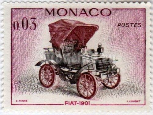 марка Монако 0,03 франка "Fiat 1901" 1961 год