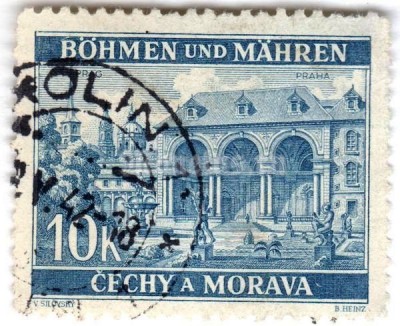 марка Богемия и Моравия 10 крон "Prag / Praha" 1940 год Гашение