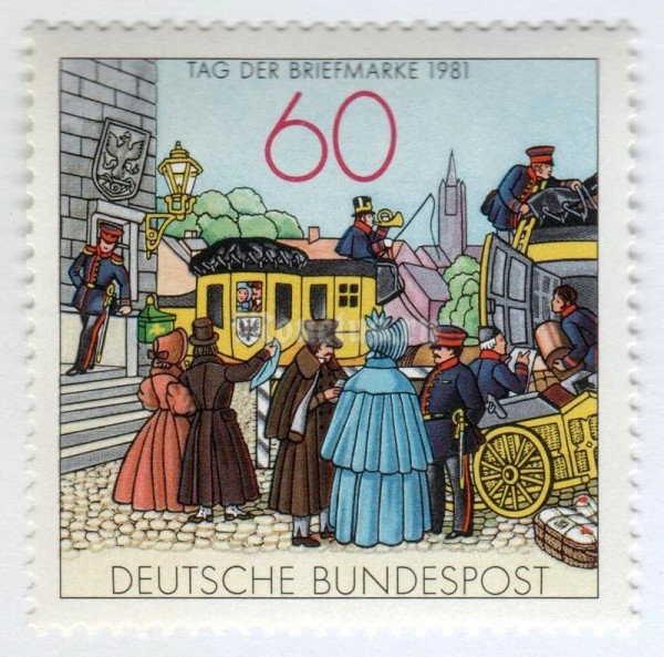 марка ФРГ 60 пфенниг "Posthouse Scene, c.1855" 1981 год