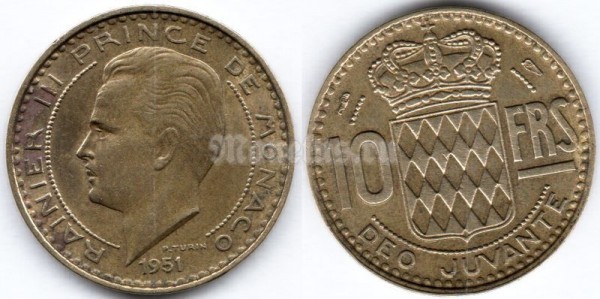 монета Монако 10 франков 1951 год