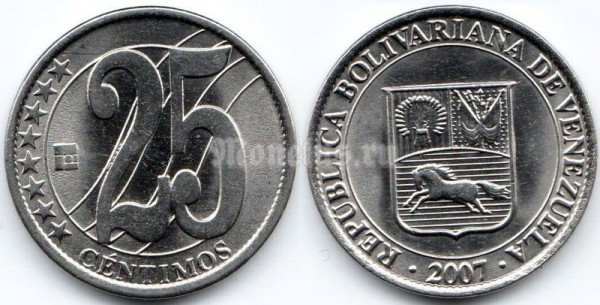 монета Венесуэла 25 сентимо 2007 год
