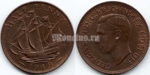 монета Великобритания 1/2 пенни 1949 год