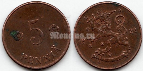 монета Финляндия 5 пенни 1922 год