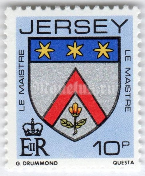 марка Джерси 10 пенни "Le Maistre Family Arms" 1981 год