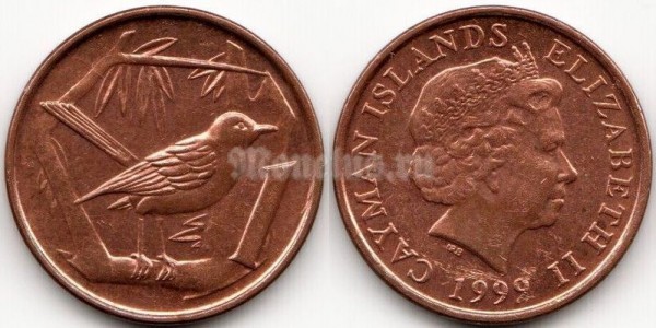 монета Каймановы острова 1 цент 1999 год