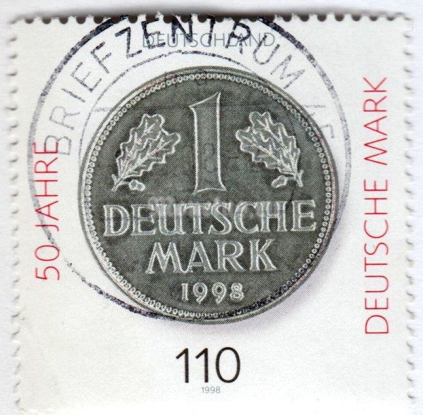 марка ФРГ 110 пфенниг "German Mark 50 year" 1998 год Гашение