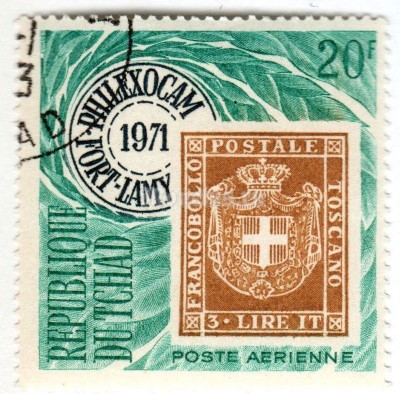 марка Чад 20 франков "3 lira of Tuscany" 1971 год Гашение