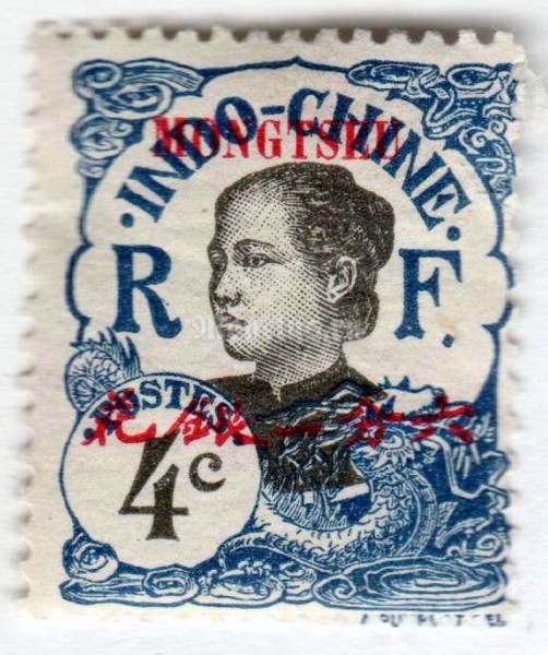 марка Индокитай 4 сантима "Annamite" 1908 год