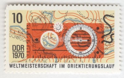 марка ГДР 10 пфенниг "Sports compass" 1970 год 