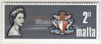 марка Мальта 2 пенни "Queen Elizabeth II and Arms of Malta" 1967 год