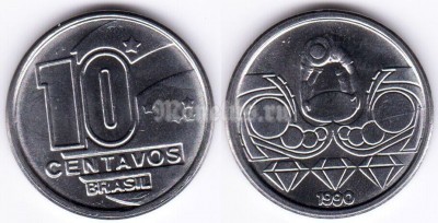монета Бразилия 10 сентаво 1990 год