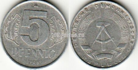 Монета Германия (ГДР) 5 пфеннигов 1968 год