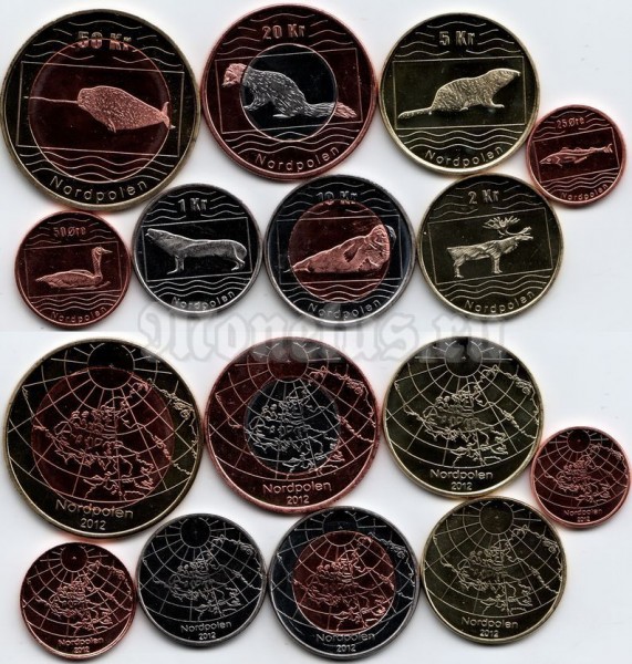 Северный полюс (Норвегия) набор из 8-ми монетовидных жетонов 2012 год